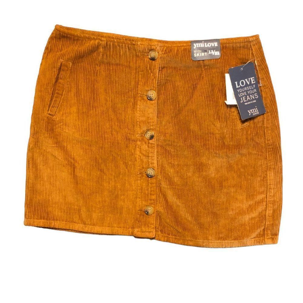 Corduroy button front skirt, YMI Jeans, Brown, size 13, NWT